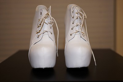White High Heel lace up booties with hidden platforms sz 10