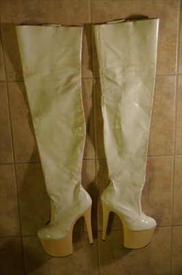 white thigh high heel platform stripper boots