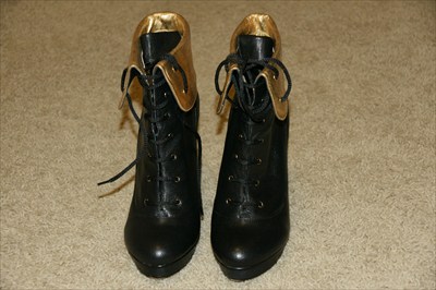 Betsey Johnson Sexy Black Gold High heel Stiletto Platform Granny Boots