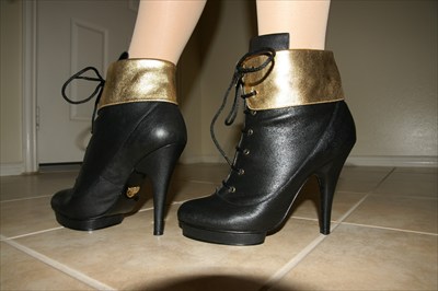 Betsey Johnson Sexy Black Gold High heel Stiletto Platform Granny Boots