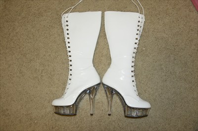 Pleaser Delight 2020 White lace up platform stripper boots