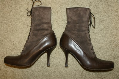 Sexy Couture Donald J Pliner Brown Lace up Granny Boots Leather