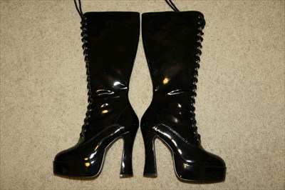 Sexy Ellie Black Patent Knee High lace up platform stripper boots