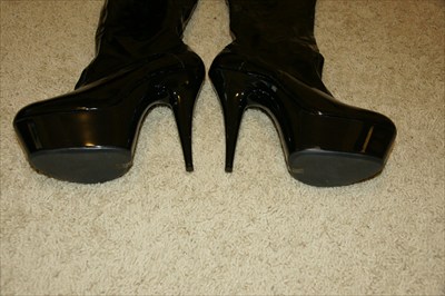 Sexy Ellie Black Patent Thigh High Platform Stripper Boots 609 FANTASY