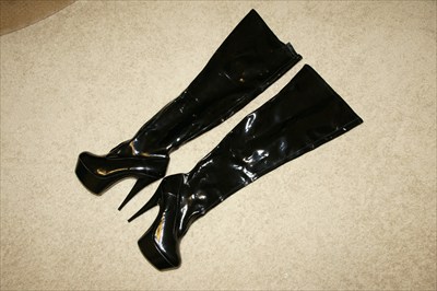 Sexy Ellie Black Patent Thigh High Platform Stripper Boots 609 FANTASY