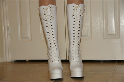 Sexy High Heel White Patent Platform Boots Easy