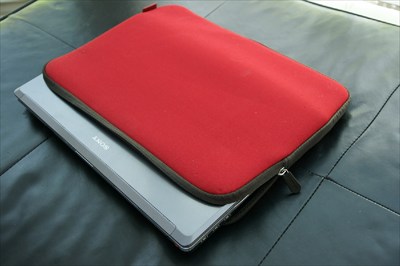 red and brown laptop case sleeve with zipper