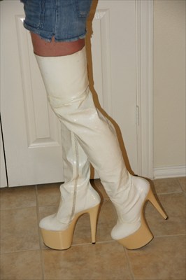 white thigh high heel platform stripper boots